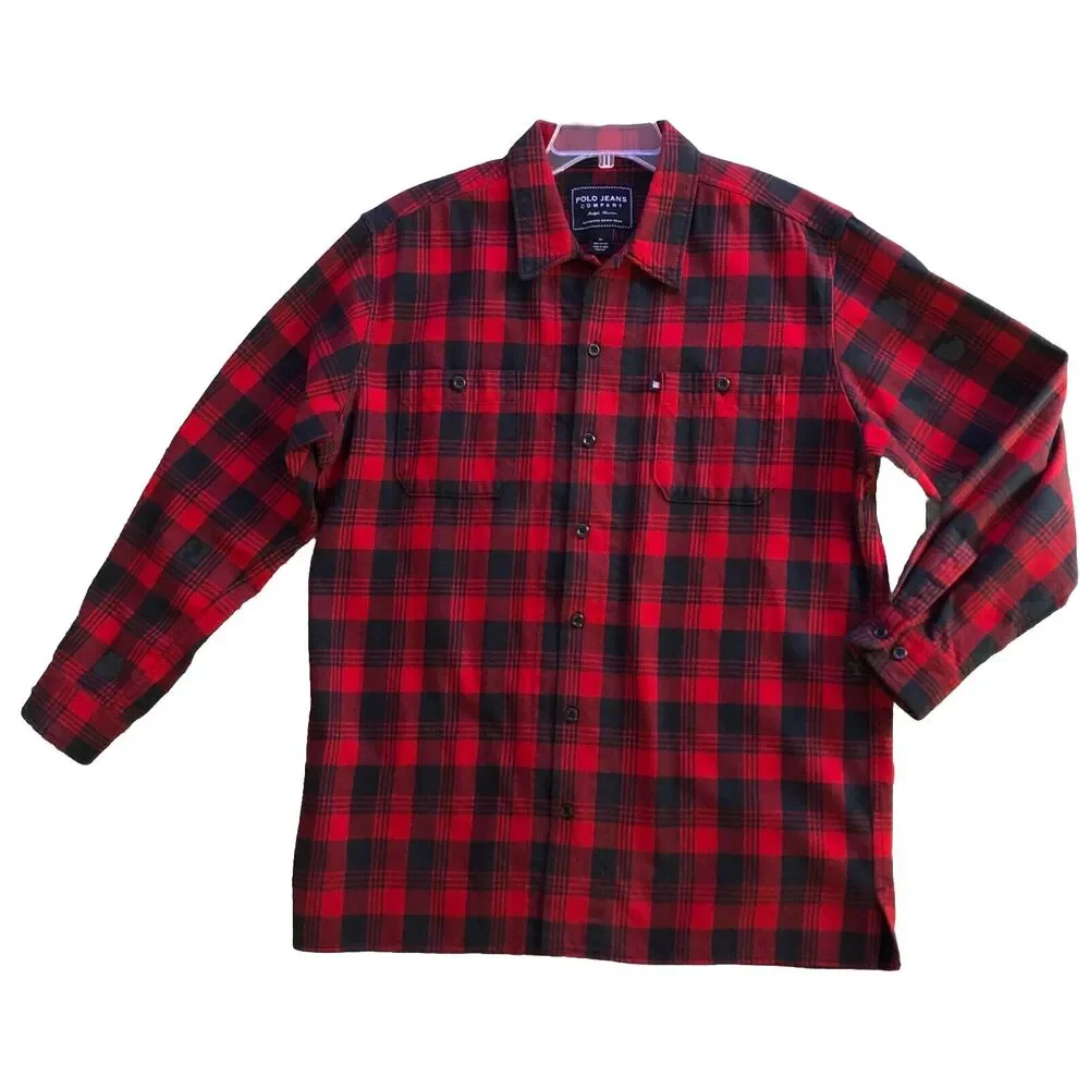 Polo Ralph Lauren Flannel Shirt Mens Size M Heavy Cotton Buffalo Plaid Cabincore